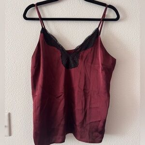 Express Satin Burgundy Lace Trim Cami Tank Size M
